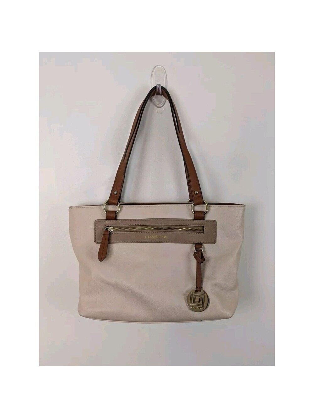 Liz Claiborne Purse Beige Tan Vegan Leather Shoulder Bag 9x14" (36)